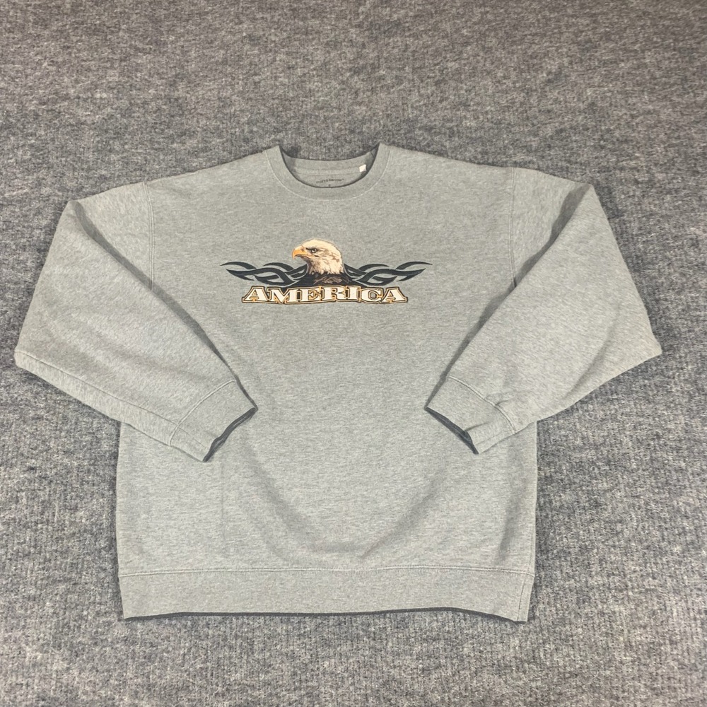 Croft & Barrow Sweatshirt‎ Mens Small S Gray America Eagle Embroidered Pullover